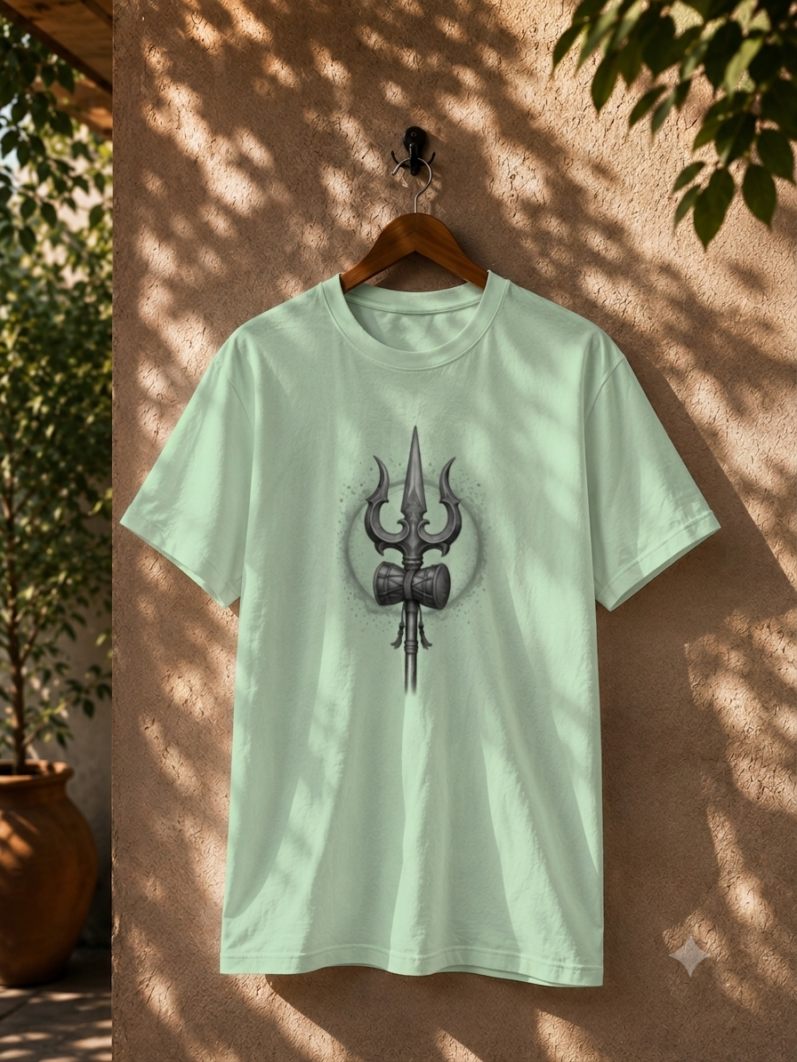Mahadev Trishul & Damru Graphic T-Shirt | Minimal Lord Shiva Unisex Cotton Tee