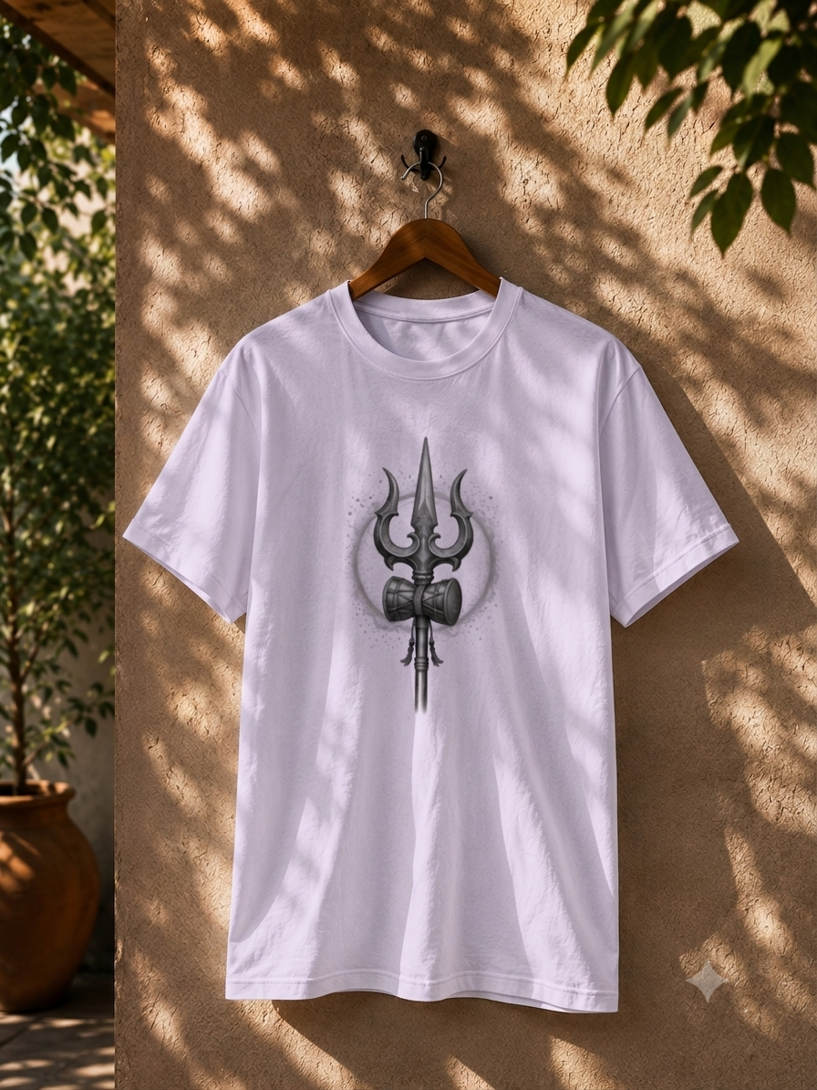 Mahadev Trishul & Damru Graphic T-Shirt | Minimal Lord Shiva Unisex Cotton Tee